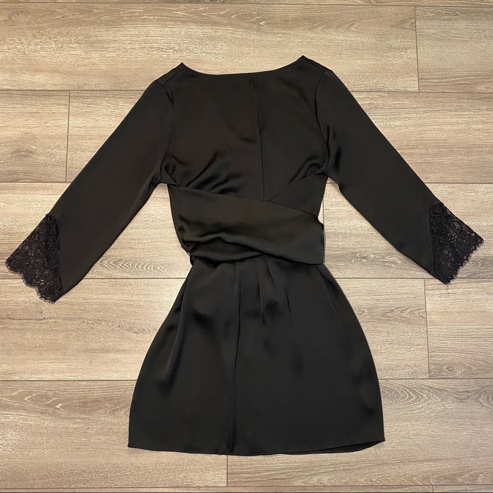 Zara black silk dress with lace sleeve detail